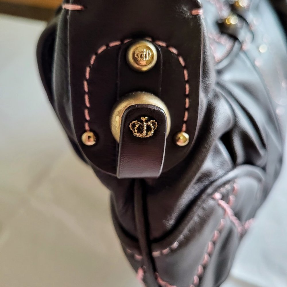 Vintage Juicy Couture Cocoa Lamb Leather Heavy Hardware Shoulder Bag - Picture 8 of 15
